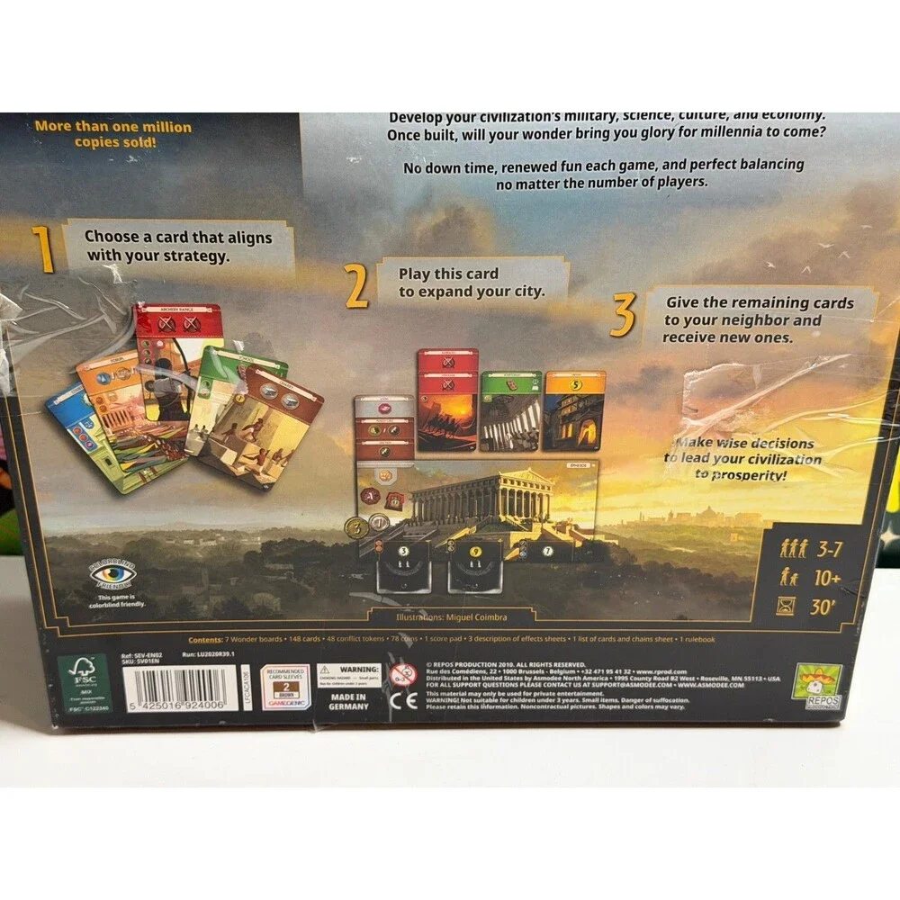 Repos Production Seven 7 Wonders Board Game Not complete